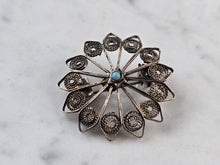 Load image into Gallery viewer, Womens Vintage Estate Sterling Silver Turquoise Filigree Brooch 3.0g E1182