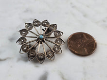 Load image into Gallery viewer, Womens Vintage Estate Sterling Silver Turquoise Filigree Brooch 3.0g E1182
