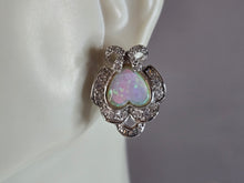 Load image into Gallery viewer, Womens Estate Sterling Silver Opal CZ Heart Earrings 9.7g E1306