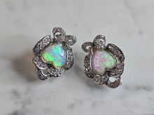 Load image into Gallery viewer, Womens Estate Sterling Silver Opal CZ Heart Earrings 9.7g E1306