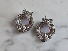 Load image into Gallery viewer, Womens Estate Sterling Silver Opal CZ Heart Earrings 9.7g E1306