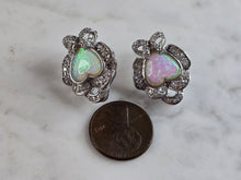 Load image into Gallery viewer, Womens Estate Sterling Silver Opal CZ Heart Earrings 9.7g E1306