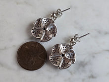 Load image into Gallery viewer, Womens Estate Sterling Silver Modernist Floral CZ Earrings 7.1g E1309