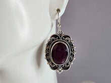 Load image into Gallery viewer, Womens Vintage Estate Sterling Silver Natural Ruby Earrings 13.0g E1323