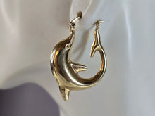 Load image into Gallery viewer, Womens Vintage Estate 14K Yellow Gold Hoop Dolphin Earrings 2.7g E1355