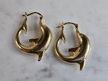 Load image into Gallery viewer, Womens Vintage Estate 14K Yellow Gold Hoop Dolphin Earrings 2.7g E1355