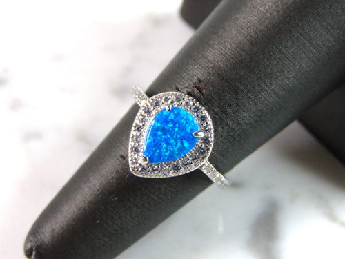 Womens Estate Sterling Silver Modernist Blue Opal Ring 2.9g E1403