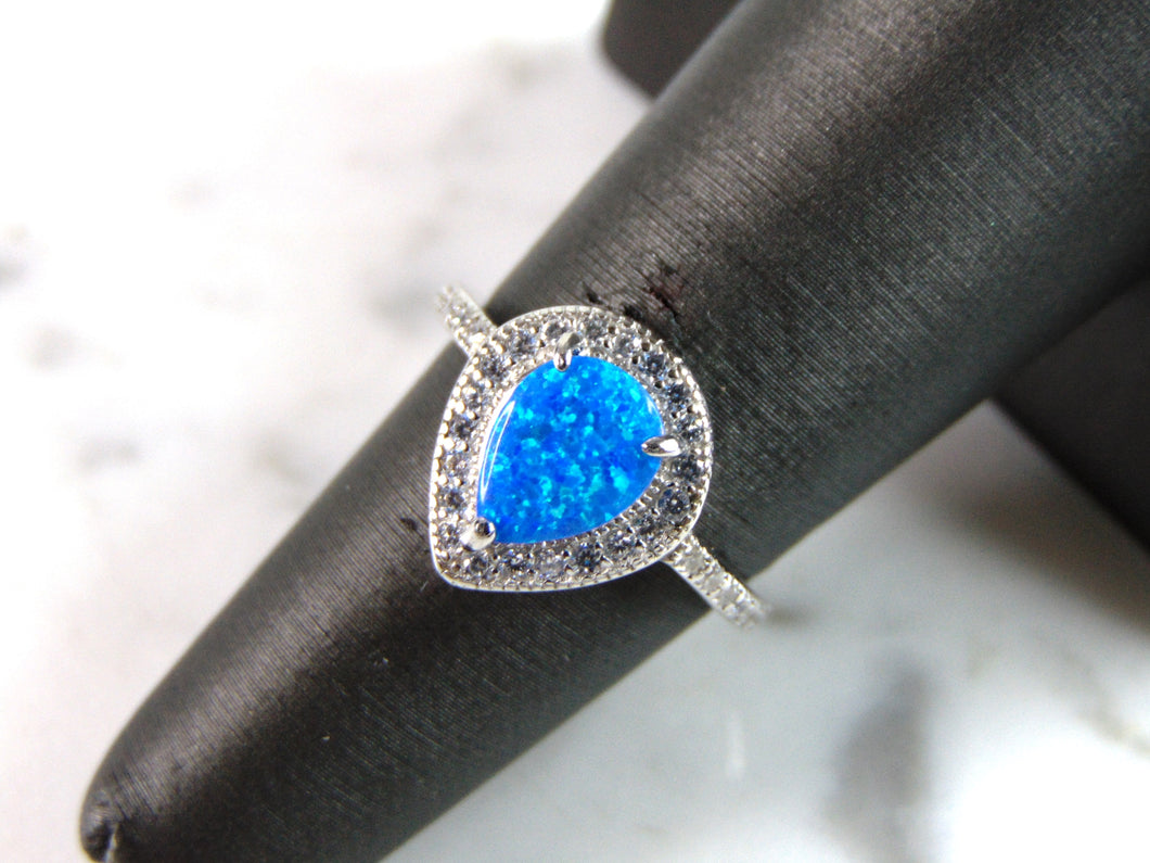 Womens Estate Sterling Silver Modernist Blue Opal Ring 2.9g E1403