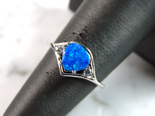 Womens Estate Sterling Silver Modernist Blue Opal Ring 1.9g E1404