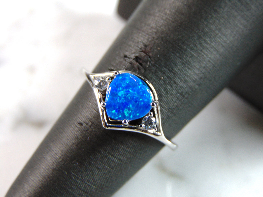 Womens Estate Sterling Silver Modernist Blue Opal Ring 1.9g E1404