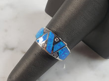 Load image into Gallery viewer, Womens Estate Sterling Silver Modernist Blue Opal &amp; CZ Ring 4.8g E1409