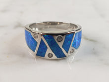 Load image into Gallery viewer, Womens Estate Sterling Silver Modernist Blue Opal &amp; CZ Ring 4.8g E1409