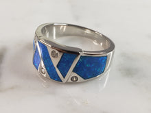 Load image into Gallery viewer, Womens Estate Sterling Silver Modernist Blue Opal &amp; CZ Ring 4.8g E1409