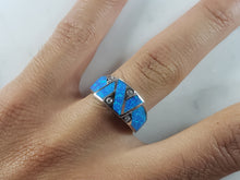 Load image into Gallery viewer, Womens Estate Sterling Silver Modernist Blue Opal &amp; CZ Ring 4.8g E1409