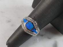 Load image into Gallery viewer, Womens Estate Sterling Silver Modernist Blue Opal &amp; CZ Ring 5.7g E1410