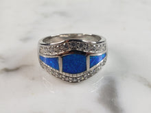 Load image into Gallery viewer, Womens Estate Sterling Silver Modernist Blue Opal &amp; CZ Ring 5.7g E1410