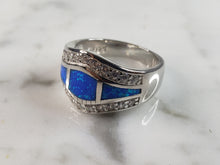 Load image into Gallery viewer, Womens Estate Sterling Silver Modernist Blue Opal &amp; CZ Ring 5.7g E1410