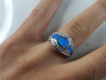 Load image into Gallery viewer, Womens Estate Sterling Silver Modernist Blue Opal &amp; CZ Ring 5.7g E1410