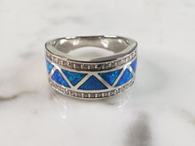 Load image into Gallery viewer, Womens Estate Sterling Silver Modernist Blue Opal &amp; CZ Ring 5.2g E1411
