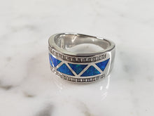 Load image into Gallery viewer, Womens Estate Sterling Silver Modernist Blue Opal &amp; CZ Ring 5.2g E1411