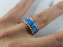 Load image into Gallery viewer, Womens Estate Sterling Silver Modernist Blue Opal &amp; CZ Ring 5.2g E1411