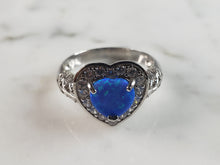 Load image into Gallery viewer, Womens Estate Sterling Silver Modernist Blue Opal &amp; CZ Heart Ring 3.7g E1414