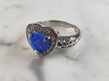 Load image into Gallery viewer, Womens Estate Sterling Silver Modernist Blue Opal &amp; CZ Heart Ring 3.7g E1414