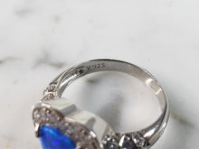 Load image into Gallery viewer, Womens Estate Sterling Silver Modernist Blue Opal &amp; CZ Heart Ring 3.7g E1414
