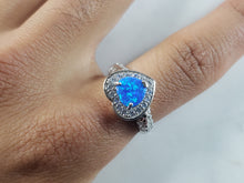 Load image into Gallery viewer, Womens Estate Sterling Silver Modernist Blue Opal &amp; CZ Heart Ring 3.7g E1414