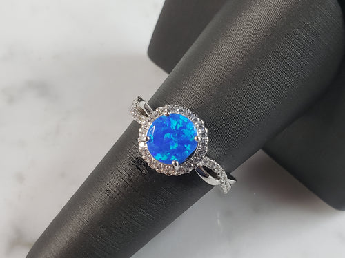 Womens Estate Sterling Silver Modernist Blue Opal & CZ Ring 3.3g E1415
