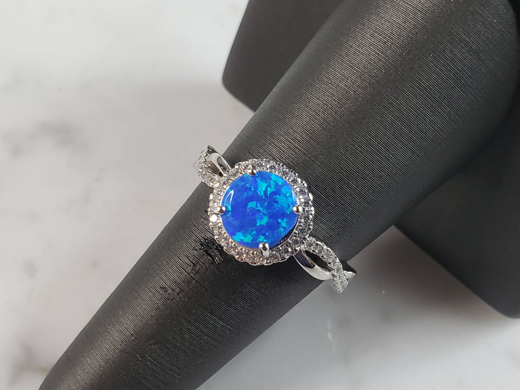 Womens Estate Sterling Silver Modernist Blue Opal & CZ Ring 3.3g E1415