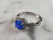 Load image into Gallery viewer, Womens Estate Sterling Silver Modernist Blue Opal &amp; CZ Ring 3.3g E1415