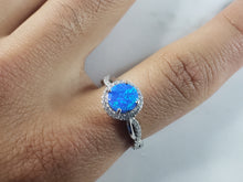 Load image into Gallery viewer, Womens Estate Sterling Silver Modernist Blue Opal &amp; CZ Ring 3.3g E1415