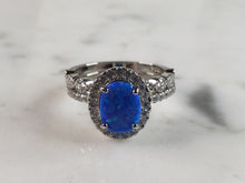 Load image into Gallery viewer, Womens Estate Sterling Silver Modernist Blue Opal &amp; CZ Ring Set 4.6g E1416