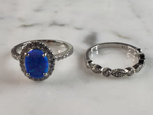 Load image into Gallery viewer, Womens Estate Sterling Silver Modernist Blue Opal &amp; CZ Ring Set 4.6g E1416