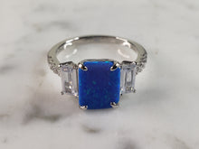 Load image into Gallery viewer, Womens Estate Sterling Silver Modernist Blue Opal &amp; CZ Ring 2.5g E1417