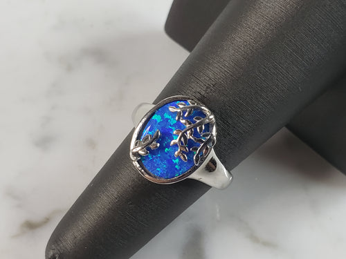 Womens Estate Sterling Silver Modernist Blue Opal Ring 4.8g E1422