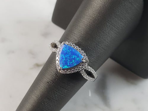 Womens Estate Sterling Silver Modernist Blue Opal & CZ Ring 3.8g E1425