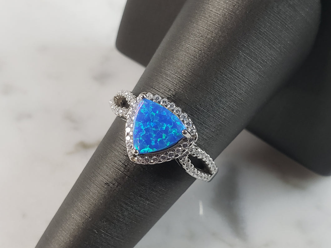 Womens Estate Sterling Silver Modernist Blue Opal & CZ Ring 3.8g E1425