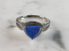 Load image into Gallery viewer, Womens Estate Sterling Silver Modernist Blue Opal &amp; CZ Ring 3.8g E1425