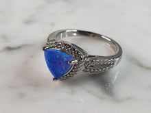 Load image into Gallery viewer, Womens Estate Sterling Silver Modernist Blue Opal &amp; CZ Ring 3.8g E1425