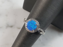 Load image into Gallery viewer, Womens Estate Sterling Silver Modernist Blue Opal &amp; CZ Ring 3.3g E1427