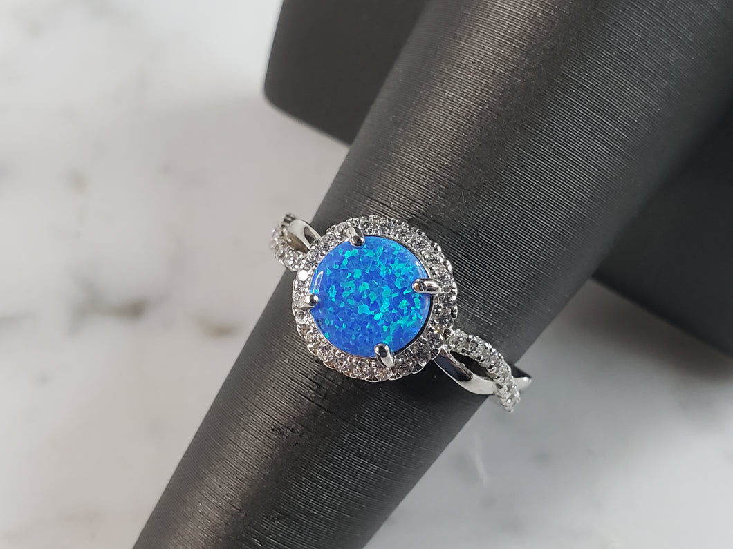 Womens Estate Sterling Silver Modernist Blue Opal & CZ Ring 3.3g E1427
