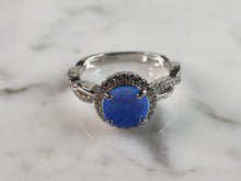 Load image into Gallery viewer, Womens Estate Sterling Silver Modernist Blue Opal &amp; CZ Ring 3.3g E1427