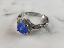 Load image into Gallery viewer, Womens Estate Sterling Silver Modernist Blue Opal &amp; CZ Ring 3.3g E1427