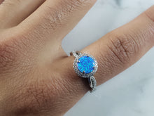 Load image into Gallery viewer, Womens Estate Sterling Silver Modernist Blue Opal &amp; CZ Ring 3.3g E1427
