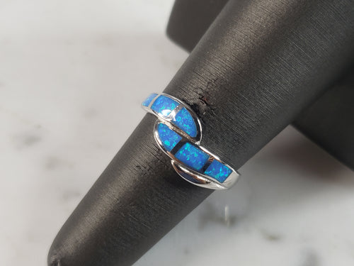 Womens Estate Sterling Silver Modernist Blue Opal Ring 3.0g E1428