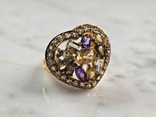 Load image into Gallery viewer, Womens Sterling Silver Gold Tone Modernist Multi Stone Heart Ring 7.1g E1430