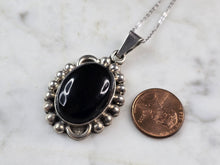 Load image into Gallery viewer, Womens Vintage Estate Sterling Silver Onyx Pendant Necklace 13.8g E1433