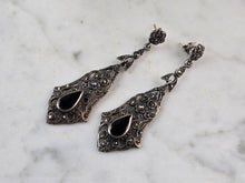 Load image into Gallery viewer, Pr of Womens Sterling Silver Onyx Dangle Earrings 9.0g E1442